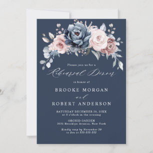 Dusty Blue Mauve Rose Pink Slate Rehearsal Dinner  Invitation