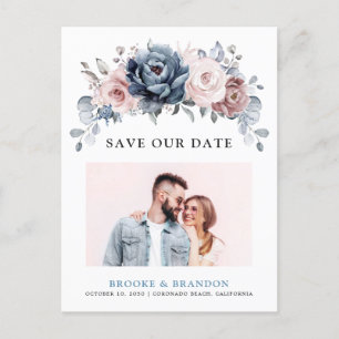 Dusty Blue Mauve Rose Pink Slate  Save the Date    Postcard
