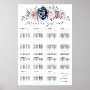 Dusty Blue Mauve Rose Pink Slate  Seating Chart   