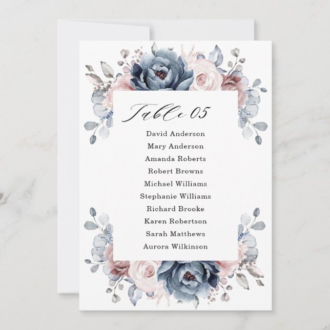 Dusty Blue Mauve Rose Pink Slate Seating Chart Invitation (Front)
