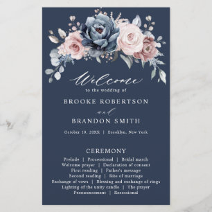 Dusty Blue Mauve Rose Pink Slate Wedding Program