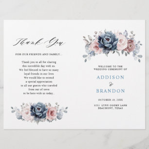 Dusty Blue Mauve Rose Pink Slate Wedding Program