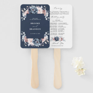 Dusty Blue Mauve Rose Pink Slate Wedding Program   Hand Fan