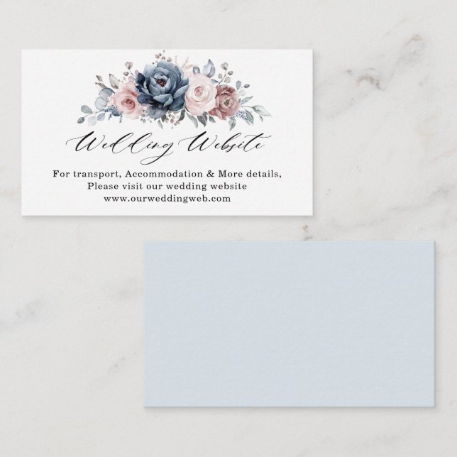 Dusty Blue Mauve Rose Pink Slate Wedding Website Enclosure Card (Front/Back)