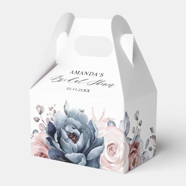 Dusty Blue Mauve Rose  Slate Floral Bridal Shower Favour Box (Back Side)