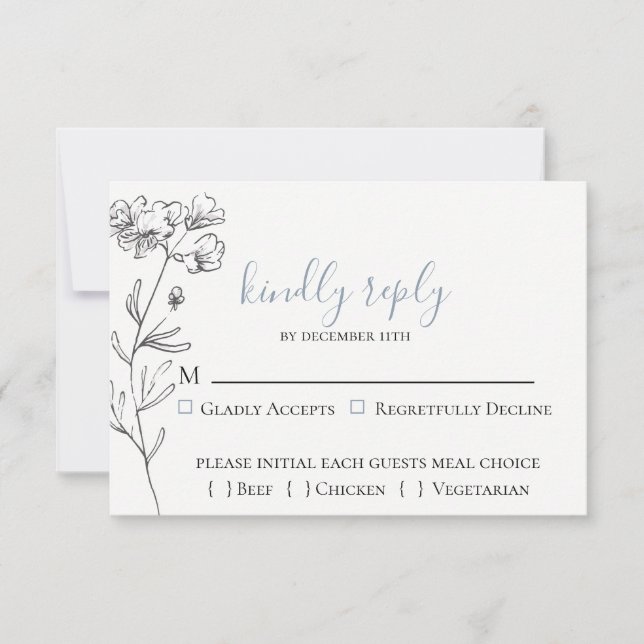 Dusty Blue Meadow Wedding RSVP Card (Front)