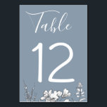 Dusty Blue Meadow Wedding Table Number Card<br><div class="desc">Delicate hand drawn meadow flowers in white and soft charcoal on dusty blue background,  wedding table number cards. Customise text font style,  colour and size. Designed to match our Dusty Blue Meadow Collection.</div>