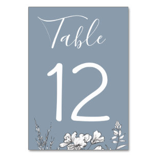 Dusty Blue Meadow Wedding Table Number Card