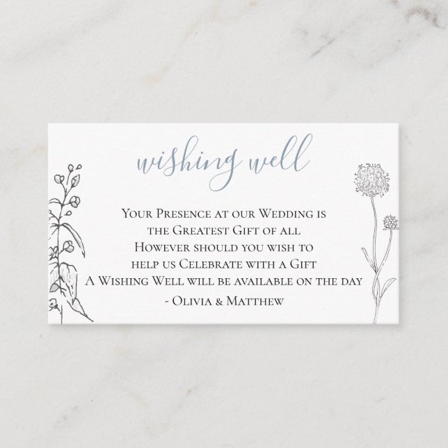 Dusty Blue Meadow Wedding Wishing Well Enclosure Card (Front)