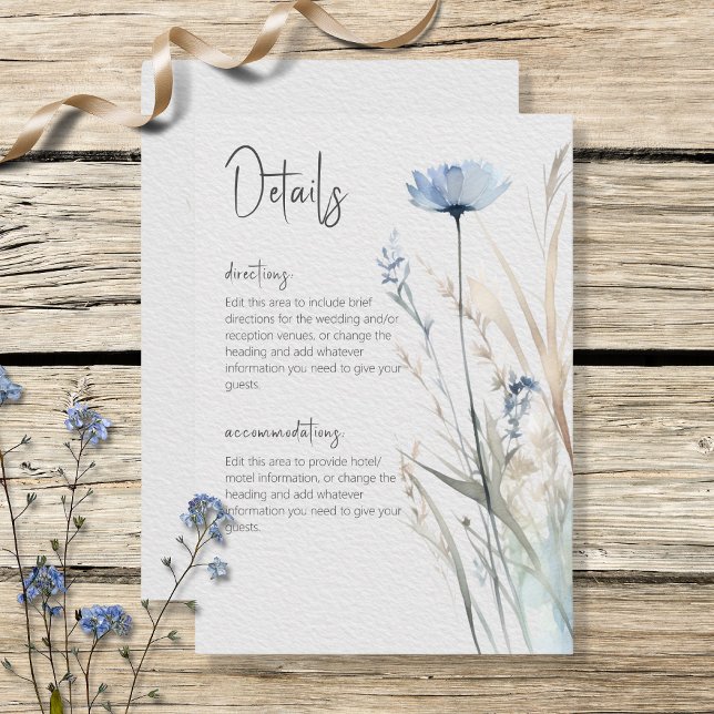 Dusty Blue Meadow Wildflowers Modern Details Enclosure Card (Creator Uploaded)