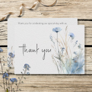 Dusty Blue Meadow Wildflowers Modern Wedding Thank You Card