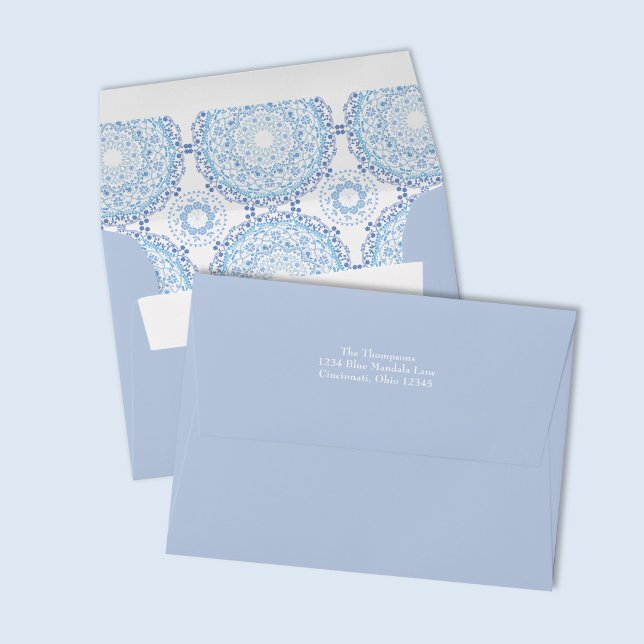 Dusty Blue Medallion Pattern Wedding Envelope  (Dusty blue envelope with medallion geometric pattern for elegant wedding stationery)
