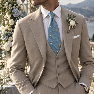 Dusty Blue Mediterranean Lemon Botanical Pattern Tie