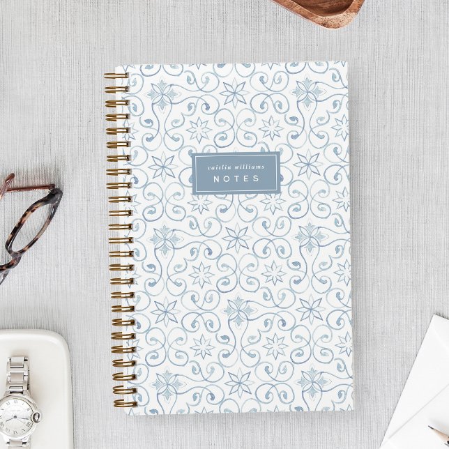 Dusty Blue Mediterranean Tile Personalised Notebook (Creator Uploaded)