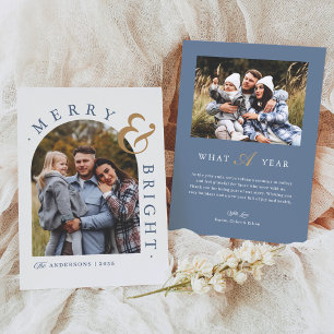 Dusty Blue Merry & Bright Arch Photo Christmas Holiday Card