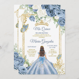 Dusty Blue Mexcian Girl Floral Sweet 16th Birthday Invitation