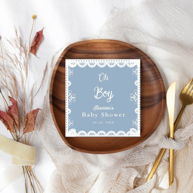 Dusty Blue mexican boy baby shower  papel picado Napkin (Creator Uploaded)