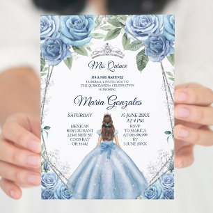 Dusty Blue Mexican Girl Princess Quinceanera Invitation