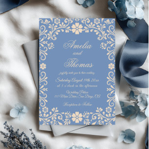 Dusty Blue Mexican Talavera Wedding  Invitation
