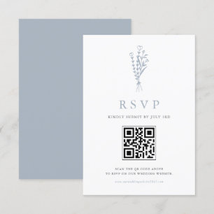 Dusty Blue Minimailist Bouquet QR Code Wedding RSVP Card