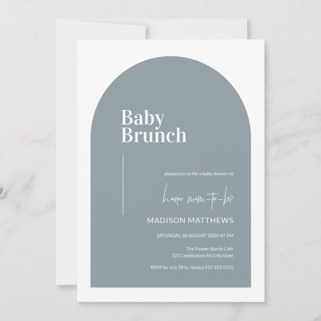 Dusty Blue Minimal Arch Baby Brunch Baby Shower Invitation (Front)