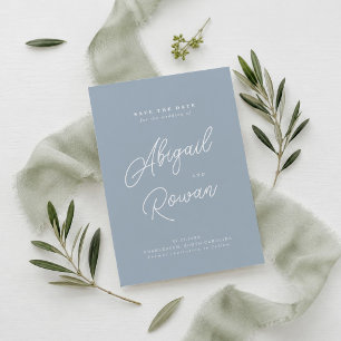 Dusty Blue Minimal Calligraphy Save the Date Invitation