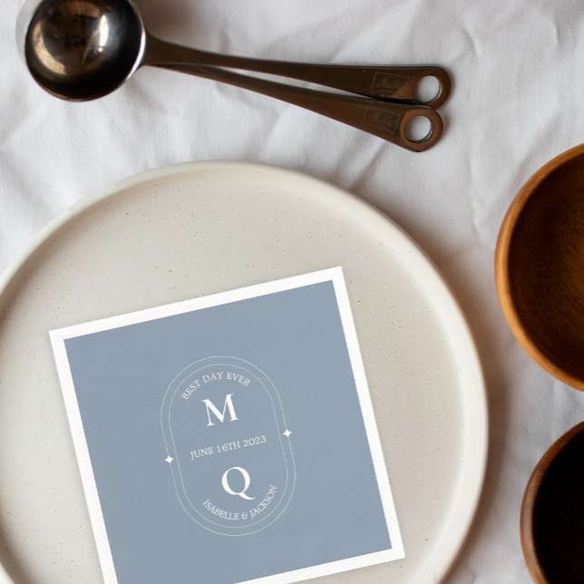 Dusty Blue Minimal Elegant Monogram Wedding Napkin (Creator Uploaded)
