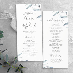 Dusty blue minimal greenery rustic wedding program