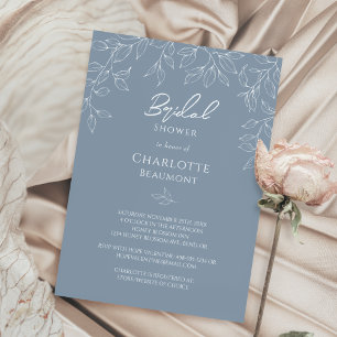 Dusty Blue Minimal Leaf Bridal Shower Invitation