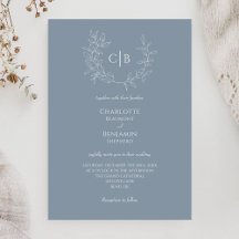 Dusty Blue Minimal Leaf Monogram Wedding