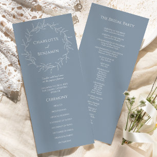 Dusty Blue Minimal Leaf Wedding Flat Program