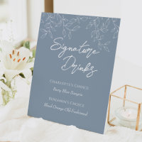 Dusty Blue Minimal Leaf Wedding Signature Drinks