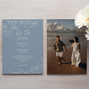 Dusty Blue Minimal Leaf Wedding We Do Photo Invitation