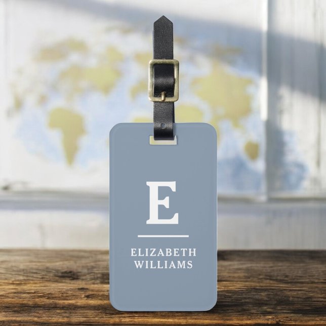 Dusty Blue Minimal Modern Monogram  Luggage Tag (Creator Uploaded)