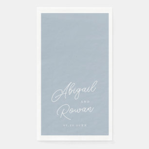 Dusty Blue Minimal Modern Script Paper Guest Towel Napkin