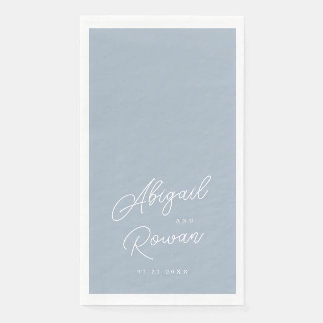 Dusty Blue Minimal Modern Script Paper Guest Towel Napkin (Front)