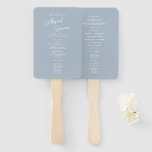 Dusty Blue Minimal Modern Script Wedding Program Hand Fan
