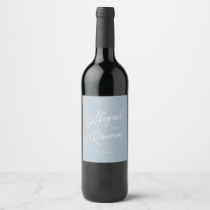 Dusty Blue Minimal Modern Script Wedding Wine Label