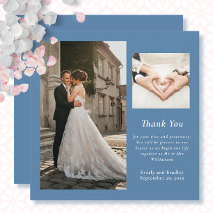 Dusty Blue Minimal Photo Wedding Thank You Card 