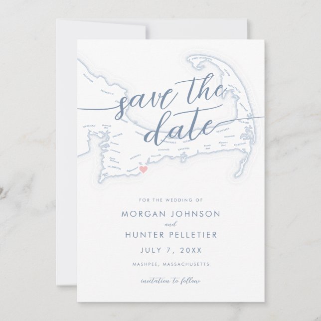 Dusty Blue Minimal Popponesset Inn Map Save The Date (Front)