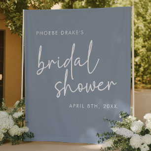 Dusty Blue Minimal Script Bridal Shower Backdrop Tapestry