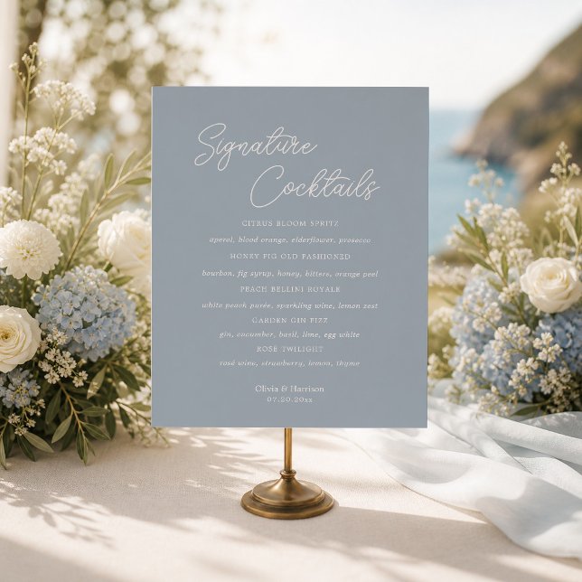 Dusty Blue Minimal Script Signature Drinks Sign (Creator Uploaded)