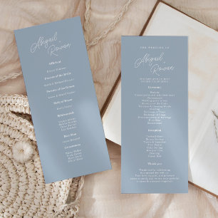 Dusty Blue Minimal Script Wedding Program Card
