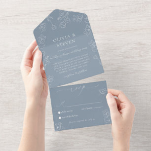 Dusty Blue Minimal Wedding  All In One Invitation
