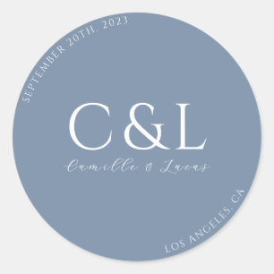 Dusty Blue minimal wedding classic round sticker