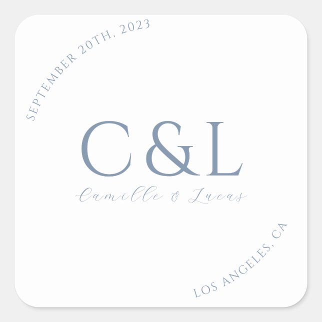Dusty Blue minimal wedding classic round sticker (Front)