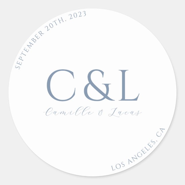 Dusty Blue minimal wedding classic round sticker (Front)