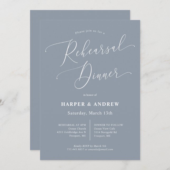 Dusty Blue Minimal Wedding Rehearsal Dinner Invitation (Front/Back)