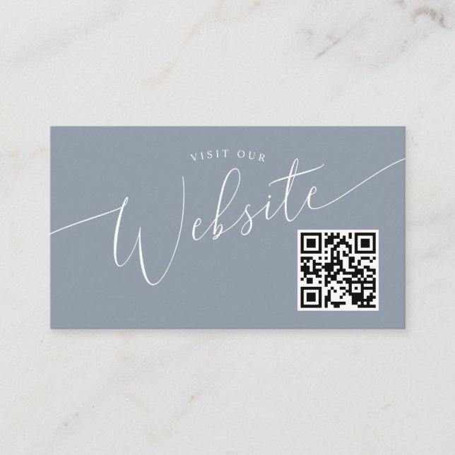 Dusty Blue Minimal Wedding Website QR code  Enclosure Card (Front)