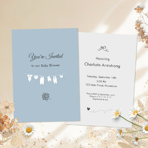 Dusty Blue Minimalist Baby Boy Shower Invitation